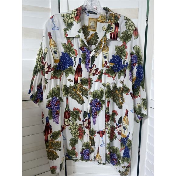 VINTAGE Island Collection Men Button Up Shirt Hawaiian Wine Fruit 80s 90s XL - Picture 1 of 6